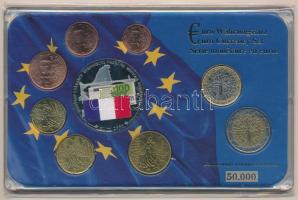 Franciaország 1999-2014. 1c-2E (8xklf) forgalmi szett + Ezüstözött, részben multicolor Euro-pénzrendszer emlékérem műanyag tokban T:1,1-  France 1999-2014. 1 Cent - 2 Euro (8xdiff) coin set + Silver plated, partially multicolor commemorative medallion of the Euro Monetary System in plastic case C:UNC,AU