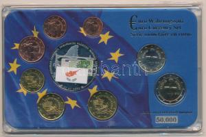 Ciprus 2012-2014. 1c-2E (8xklf) forgalmi szett + Ezüstözött, részben multicolor Euro-pénzrendszer emlékérem műanyag tokban T:1,1-  Cyprus 2012-2014. 1 Cent - 2 Euro (8xdiff) coin set + Silver plated, partially multicolor commemorative medallion of the Euro Monetary System in plastic case C:UNC,AU