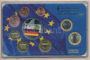 Németország 2004-2014. 1c-2E (8xklf) forgalmi szett + Ezüstözött, részben multicolor Euro-pénzrendszer emlékérem műanyag tokban T:1,1-  Germany 2004-2014. 1 Cent - 2 Euro (8xdiff) coin set + Silver plated, partially multicolor commemorative medallion of the Euro Monetary System in plastic case C:UNC,AU
