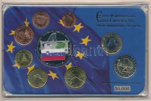 Szlovénia 2007. 1c-2E (8xklf) forgalmi szett + Ezüstözött, részben multicolor Euro-pénzrendszer emlékérem műanyag tokban T:1,1-  Slovenia 2007. 1 Cent - 2 Euro (8xdiff) coin set + Silver plated, partially multicolor commemorative medallion of the Euro Monetary System in plastic case C:UNC,AU