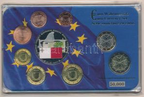 Málta 2008-2015. 1c-2E (8xklf) forgalmi szett + Ezüstözött, részben multicolor Euro-pénzrendszer emlékérem műanyag tokban T:1,1-  Malta 2008-2015. 1 Cent - 2 Euro (8xdiff) coin set + Silver plated, partially multicolor commemorative medallion of the Euro Monetary System in plastic case C:UNC,AU