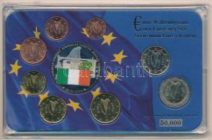 Írország 2003-2012. 1c-2E (8xklf) forgalmi szett + Ezüstözött, részben multicolor Euro-pénzrendszer emlékérem műanyag tokban T:1,1-  Ireland 2003-2012. 1 Cent - 2 Euro (8xdiff) coin set + Silver plated, partially multicolor commemorative medallion of the Euro Monetary System in plastic case C:UNC,AU