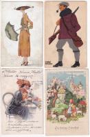 47 db RÉGI művész motívum képeslap vegyes minőségben: főleg hölgyek / 47 pre-1945 art motive postcards in mixed quality: mostly ladies