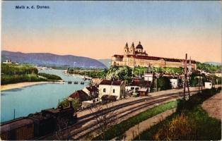 Melk a. d. Donau, general view with railway line, locomotive and abbey