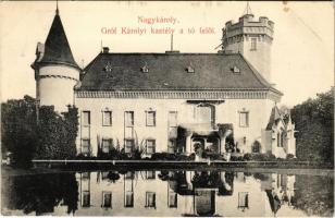 1910 Nagykároly, Carei; Gróf Károlyi kastély a tó felől. Csókás László kiadása / castle (EK)