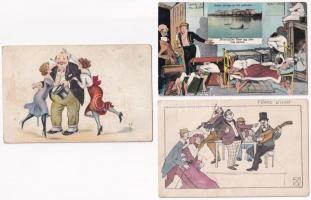 3 db RÉGI motívum képeslap vegyes minőségben: humor / 3 pre-1945 motive postcards in mixed quality: humour