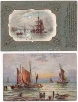 2 db RÉGI motívum képeslap vegyes minőségben: hajós / 2 pre-1945 motive postcards in mixed quality: ships