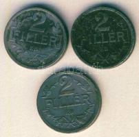 1916-17-18. 2f Fe 3 klf db benne érdekes tévveret! sherardírozott(szürke) T:2,3