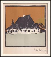 Kós Károly (1883-1977): Kúria. Linómetszet, papír, utólagos jelzéssel, paszpartuban, 11x11 cm