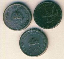 1916-17-18. 2f Fe 3 klf db benne érdekes tévveret! sherardírozott(szürke) T:2,3