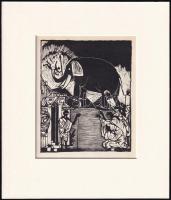 Kondor Béla (1931-1972): Elefánt. Fametszet, papír, paszpartuban, jelzés nélkül, 14×11 cm