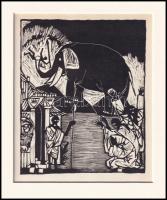 Kondor Béla (1931-1972): Elefánt. Fametszet, papír, paszpartuban, jelzés nélkül, 14×11 cm