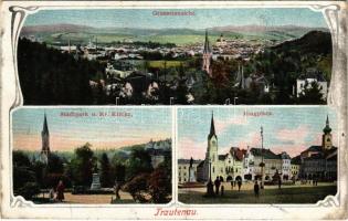 1909 Trutnov, Trautenau; Gesamtansicht, Stadtpark u. Ev. Kirche, Ringplatz / general view, park, Lutheran church, square. Verlag F. Wenzel No. 204. (EK)