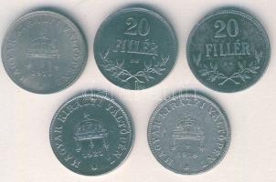 1916-21. 20f Fe 5klf db, Az 1920-as példányon igen erős, látványos tévveret, baloldalon "kettős" ág! T:1/2,2,3