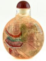 Kínai üvegcse, színezett, dugóval, 6,5x5 cm