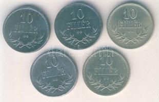 1915-16. 10f Ni T:3+ + 1915-18-20. 10f Fe T:1,1/2 szokásos kis korrózió benne hibásan vert darabok! összesen 5klf db