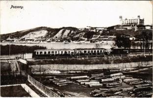 1918 Pozsony, Pressburg, Bratislava; Elektrische Bahn (Pressburger Bahn) / Pozsony-Bécs villamos vasút, vonat, vár / hotel, tram, Bratislava-Wien urban railway, locomotive (EK)