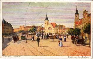 1918 Pozsony, Pressburg, Bratislava; Vásártér, villamos, piac / market, tram. B.K.W.I. 386-14. s: Marx Béla (EK)
