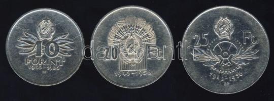 1956. 10Ft + 20Ft + 25Ft Ag "10 éves a Forint" sor T:2 kis ph