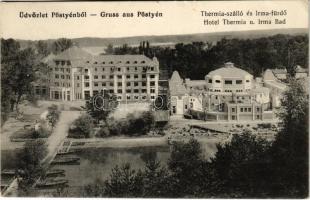 1913 Pöstyén, Pistyan, Piestany; Thermia szálló és Irma fürdő. Gipsz H. kiadása / hotel, spa, bath (EK)
