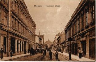 1916 Miskolc, Kazinczy utca, Földmíves Bank rt., üzletek. Vasúti levelezőlapárusítás 5643.