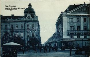 1917 Nagykanizsa, Csengeri út, Magyar Általános Biztosító Társaság palotája, Hungária Biztosító, Barta és Fürst üzlete, piac