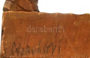 Csorvássy István (1912-1986): Favágó. Faragott fa, kopott, jelzett, m: 34 cm