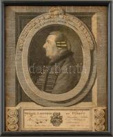 Johann Georg Mansfeld (1764-1817): Johann Michael Landerer de Füskút (1725-1795), azaz Landerer János Mihály könyvkiadó, nyomdász portréja, 1800 körül. Rézmetszet, papír, jelzés nélkül. Foltos. Üvegezett fa keretben. 21,5x17 cm