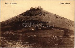 1915 Torna, Abaúj-Torna, Turnau, Turna nad Bodvou; várrom / Schloßruine / Turniansky hrad / castle ruins (szakadás / tear)
