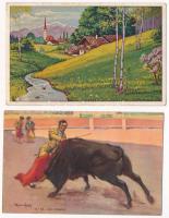 29 db RÉGI motívum képeslap vegyes minőségben: bikaviadal, művész / 29 pre-1945 motive postcards in mixed quality: art, bullfighting