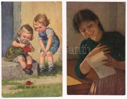 35 db RÉGI motívum képeslap vegyes minőségben: humor, gyerek, művész / 35 pre-1945 motive postcards ...