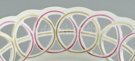 Herendi Rothschild kínálótál, kézzel festett, áttört, jelzett, kopásnyomokkal, d:18,5 cm