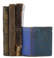 cca 1857-1875 4 db régi izraelita imakönyv, héber és német nyelven, egészvászon-/bőrkötésben, sérült, foltos állapotban