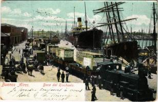 1906 Buenos Aires, Boca del Riachuelo / wharf, industrial railway, locomotive, steamship (worn corners)