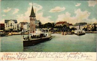 Lindau, Hafenpartie / port, steamship (EB)
