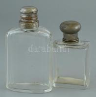 2 db parfümös / likőrös üveg fém kupakkal, apró csorbákkal, kopásnyomokkal, m: 12,5 - 15,5 cm