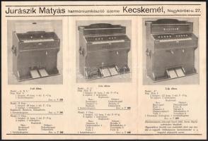 Jurászik Mátyás harmóniumkészítő üzeme, Kecskemét, Nagykőrösi u. 27. Kihajtható reklám prospektus, f...