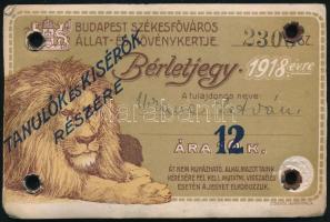 1918 Fényképes állatkerti bérletjegy - Budapest Székesfőváros Állat- és Növénykertje
