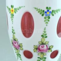 Biedermeier stílusú aranyozott hántolt üveg váza. Többrétegű, fújt, hámozott, zománcfestett üveg. Ko...