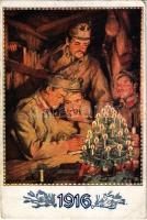 1916 Kriegsfürsorgeamt des K.u.K. Kriegsministeriums / WWI Austro-Hungarian K.u.K. military art postcard with Christmas and New Year greeting s: Offner + K.U.K. INFANTERIEREGIMENT No. 5. (EK)