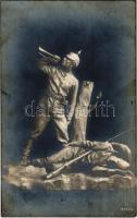 1916 WWI German military art postcard, soldiers, sculpture