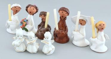 9 db vegyes figura (porcelán, kerámia, részben jelzett) kopott, egy darab sérült. 6 és 10 cm között