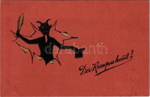 1917 Der Krampus kommt! / The Krampus is coming! Krampus with birch and hat. Emb. litho
