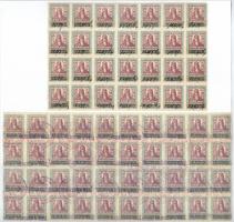 1924 10.000K értékpapír forgalmi adóbélyeg 2 db ívtöredéken, összesen 68 db bélyeg (elvált fogak / aparted perfs.)