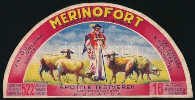 Merinofort nemes-sporás juhsajt, Spöttle Testvérek Budafok. Reklám, 1940 körül. Ofszet, karton. Jelzés nélkül, 10×20,5 cm