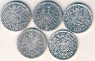 Német Birodalom/Császárság 1874-1915. 1M Ag (5x) mind klf évszámmal T:2,3
