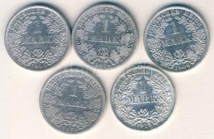 Német Birodalom/Császárság 1874-1915. 1M Ag (5x) mind klf évszámmal T:2,3