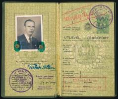 1938 Magyar Királyság által kiállított fényképes útlevél, sok pecséttel / Hungarian passport
