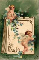 1903 Emb. litho greeting card with angels (EK)