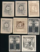9 db vegyes ex libris, közte egy Helbing Ferenc (1870-1958), 8x5,5 cm és 14,5x10 cm közötti méretben